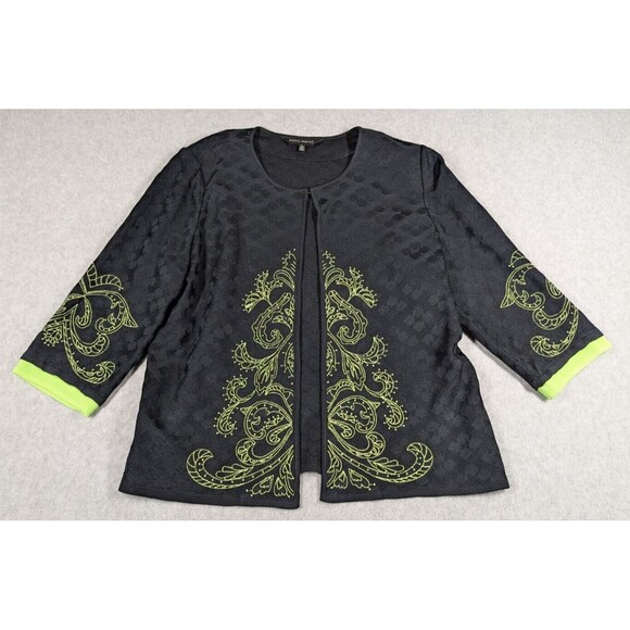 Ming Wang‎ Women Jacket Large Paisley Embroidered Green Trim 3/4 Sleeve - Picture 1 of 12